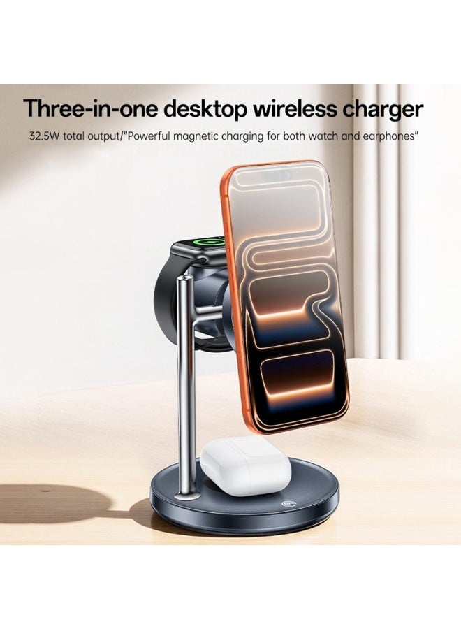 Yesido DS40 Qi2 3-in-1 Magnetic Wireless Charger Stand 32.5W - 25W Fast Charging Station with Cooling Fan for iPhone/Android & Apple/Samsung Watch - Black/Grey - Image 2