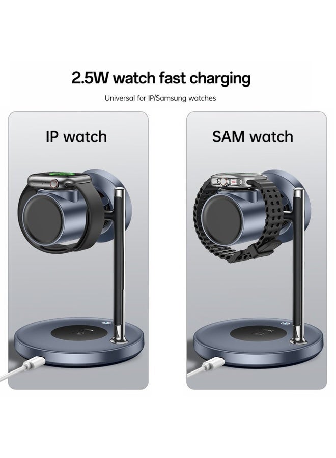 Yesido DS40 Qi2 3-in-1 Magnetic Wireless Charger Stand 32.5W - 25W Fast Charging Station with Cooling Fan for iPhone/Android & Apple/Samsung Watch - Black/Grey - Image 3