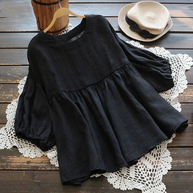 Women's Cotton Linen Lantern Sleeve Blouse - Image 5