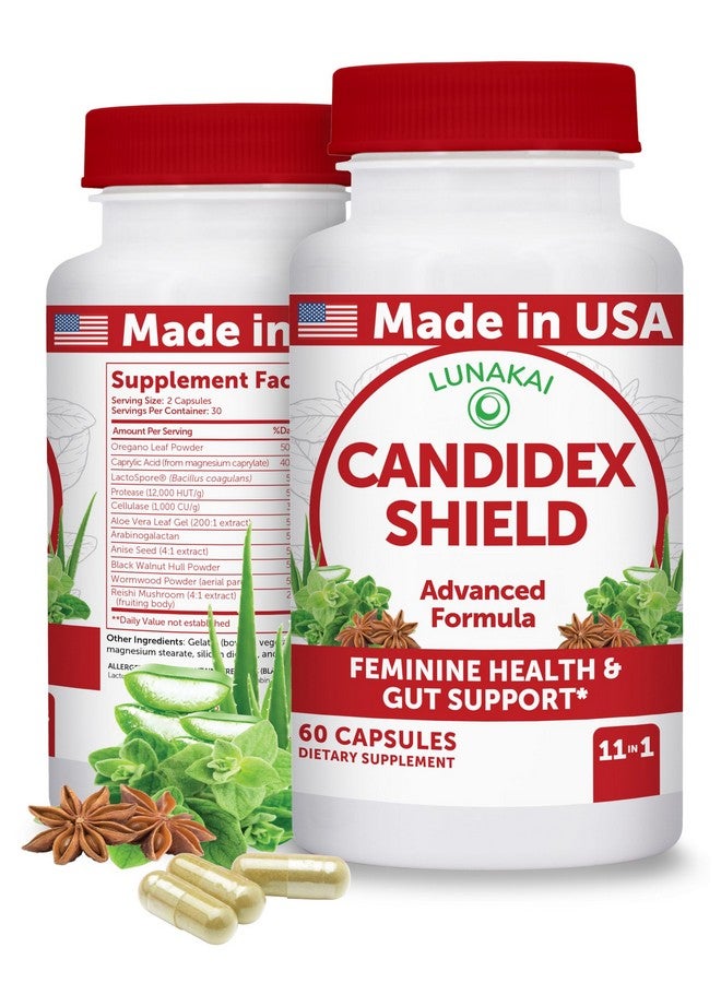 Lunakai USA Made Candida Cleanse Detox for Women & Men - 11-in-1 Gut Cleanse & Candida Support with Caprylic Acid & Enzymes, 60ct - Image 1