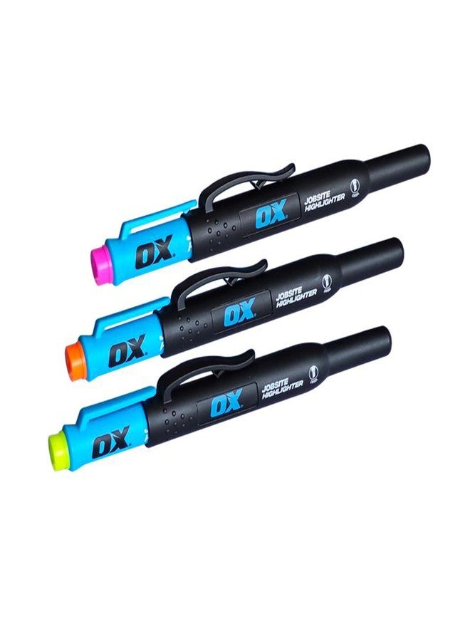 OX Pro 3-Pack Highlighter Set - Yellow, Orange, Pink 2-4mm Chisel End Highlighters - Quick-Drying Ink Ergonomic Grip, Durable Site Holster, Felt Tip Pens for Paper Markers OX-P635604 - Image 1