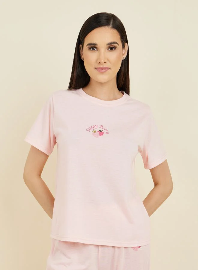 ستايلي Sleepy Strawberry Graphic Print T-shirt and Pyjama Set