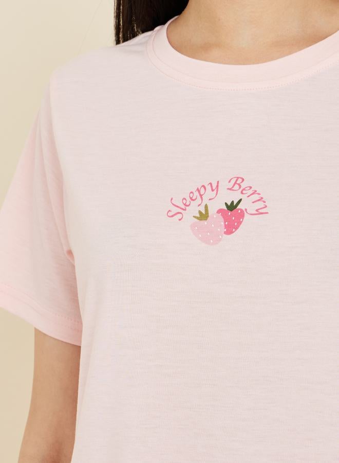 Styli Sleepy Strawberry Graphic Print T-shirt and Pyjama Set - Image 4