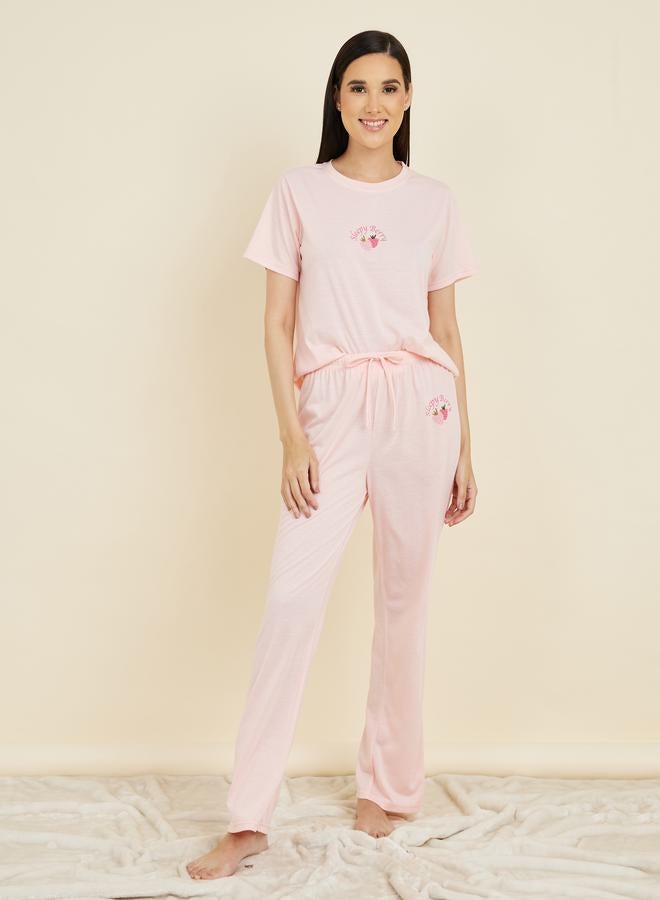 Styli Sleepy Strawberry Graphic Print T-shirt and Pyjama Set - Image 1