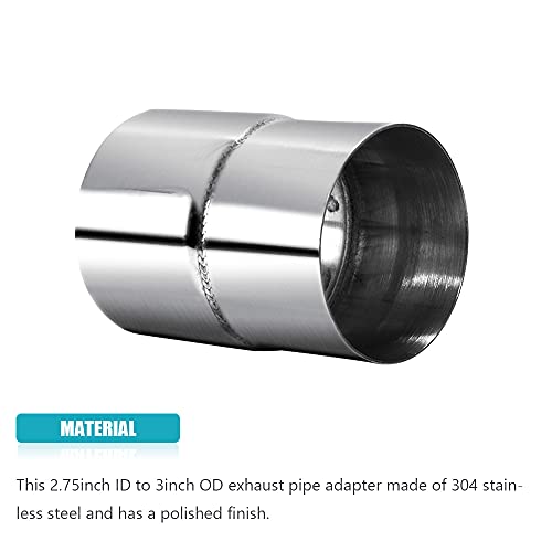 A ABIGAIL 2 PCS Universal 2.75" ID to 3" OD Exhaust Pipe Adapter Connector Reducer 304 Stainless Steel 2.75 Inch to 3 Inch 2 3/4” ID to 3” OD kit - Image 4