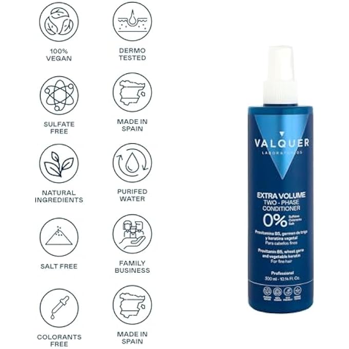 Valquer Laboratorios VALQUER PROFESIONAL VOLUMEN-UP BI-PHASE HAIR CONDITIONER (SULFATE FREE, COLOURANT FREE, SALT-FREE, PARABEN FREE, MIT) FOR VOLUME HAIR Â€“ 300 ML - Image 3