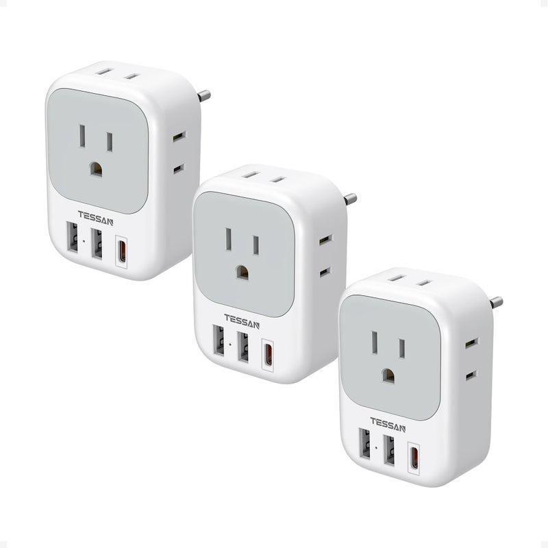 TESSAN European Travel Plug Adapter USB C 3 Pack, PD 20W US to Europe Plug Adapter with 4 AC Outlets 3 USB Ports, Type C Power Adaptor for USA to EU Euro Spain France Iceland Italy Germany Greece - Image 1