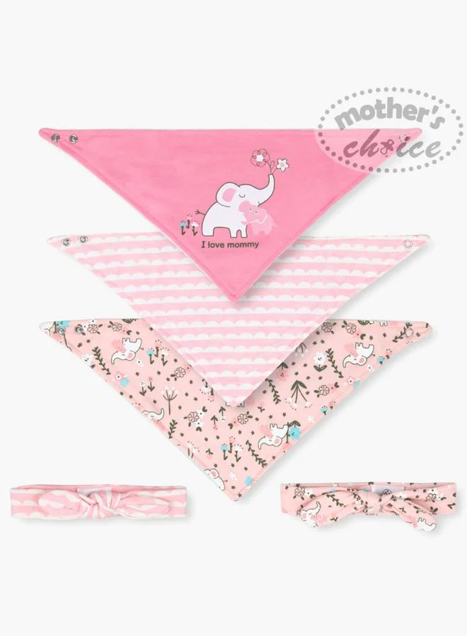 Mothers Choice Pack of 5 - Floral Print Bib and Headband