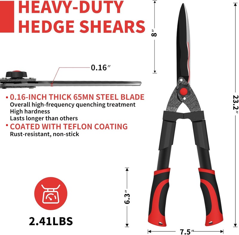 GARTOL 23-Inch Hedge Shears with 9‘’ Extra Thick High Carbon Steel Wavy-Blade, Precision Cutting | Rust-Resistant Ergonomic Handles with TPR Grip, Adjustable Tension Knob & Shock-Absorbing Bumpers - Image 2