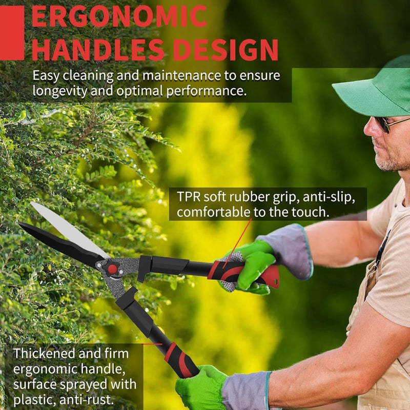 GARTOL 23-Inch Hedge Shears with 9‘’ Extra Thick High Carbon Steel Wavy-Blade, Precision Cutting | Rust-Resistant Ergonomic Handles with TPR Grip, Adjustable Tension Knob & Shock-Absorbing Bumpers - Image 5