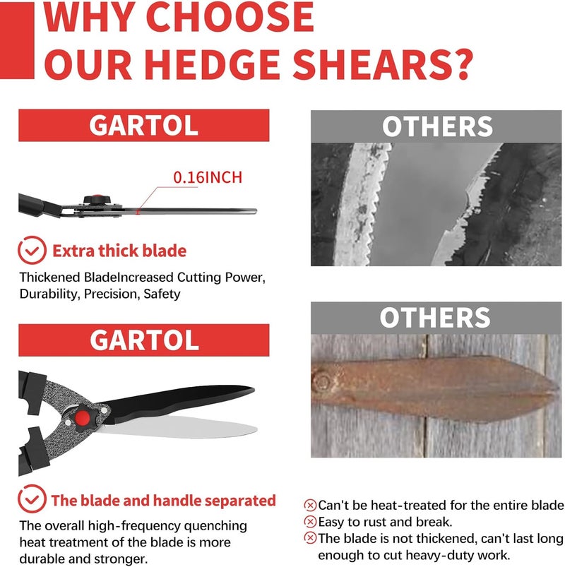 GARTOL 23-Inch Hedge Shears with 9‘’ Extra Thick High Carbon Steel Wavy-Blade, Precision Cutting | Rust-Resistant Ergonomic Handles with TPR Grip, Adjustable Tension Knob & Shock-Absorbing Bumpers - Image 3