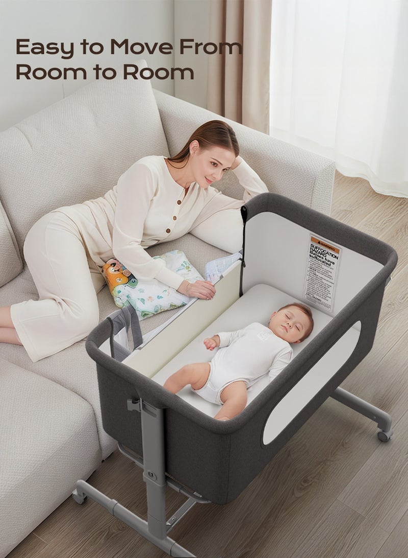 Babyomi 3-in-1 Baby Bassinet with Comfy Mattress, Wheels & 6 Height Adjustments,Grey - Image 3