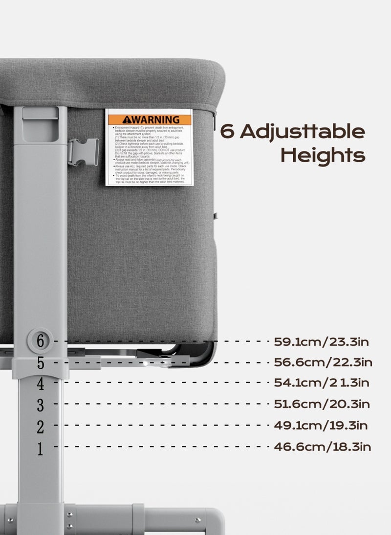 Babyomi 3-in-1 Baby Bassinet with Comfy Mattress, Wheels & 6 Height Adjustments,Grey - Image 5