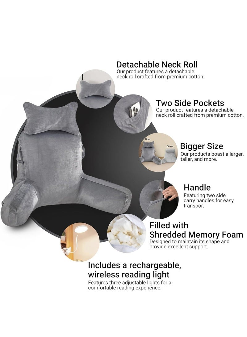 WALALLA Ergonomic Extra Large Memory Foam Reading Pillow, Pillow Backrest, Lumbar Pillow, Neck Support pillow, Seat Cushion, Bed Rest Pillow, Lounge Cushion, Back Support Pillow with Arms, Washable Cover - Image 2