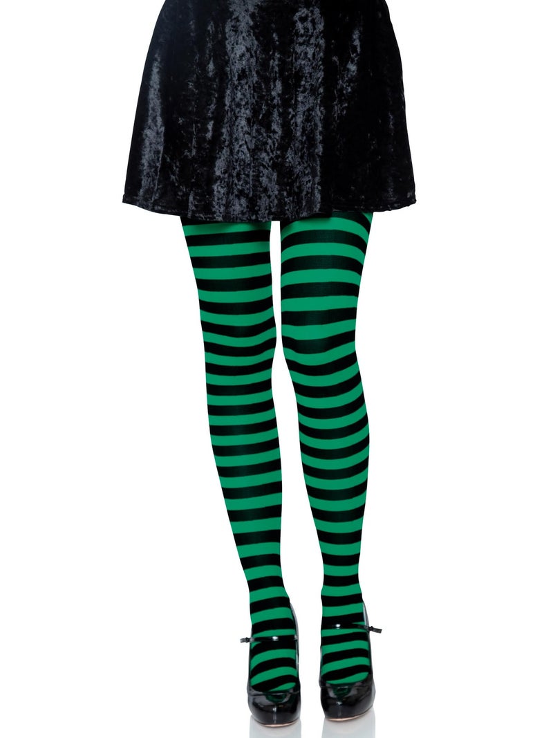 Leg Avenue Women's Nylon Striped Tights, Black/Green, One Size - Image 1