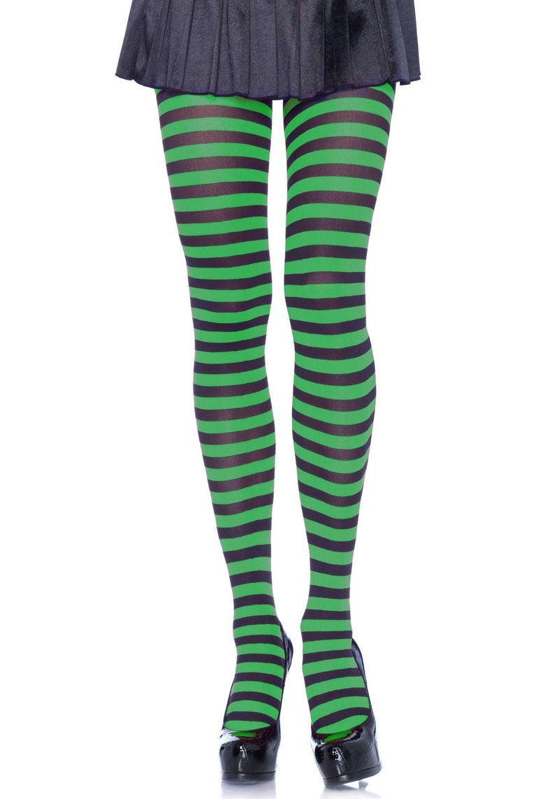 Leg Avenue Women's Nylon Striped Tights, Black/Green, One Size - Image 4