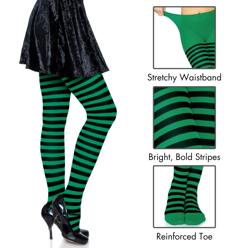 Leg Avenue Women's Nylon Striped Tights, Black/Green, One Size - Image 2
