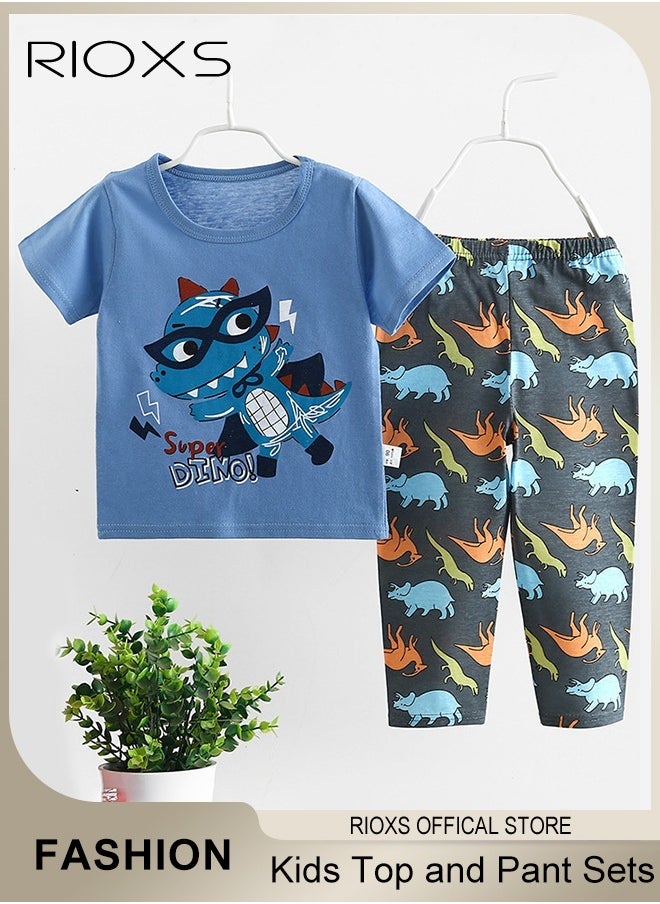 RIOXS - Toddler Baby Boys Top and Pant Sets Kids Short Sleeve Shirt Short Suits Cotton Outfits Summer Playwear - Image 1