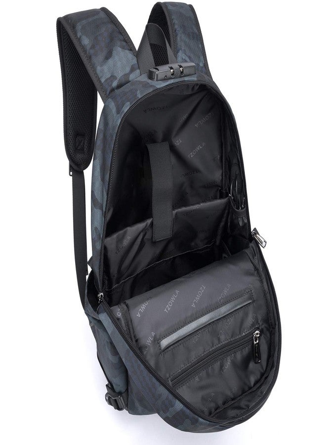 Tzowla Laptop Backpack for Women Men,Water Resistant Anti-Theft College Travel Backpack with USB Charging Port and Lock 15.6 Inch Computer Backpacks,Business Casual Hiking Daypack (A-BlueCamo) - Image 3