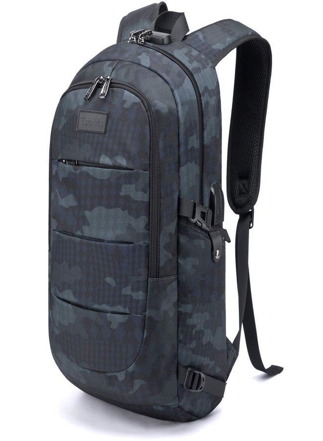 Tzowla Laptop Backpack for Women Men,Water Resistant Anti-Theft College Travel Backpack with USB Charging Port and Lock 15.6 Inch Computer Backpacks,Business Casual Hiking Daypack (A-BlueCamo) - Image 1