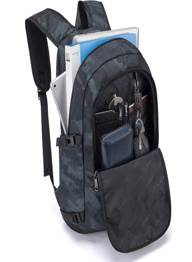 Tzowla Laptop Backpack for Women Men,Water Resistant Anti-Theft College Travel Backpack with USB Charging Port and Lock 15.6 Inch Computer Backpacks,Business Casual Hiking Daypack (A-BlueCamo) - Image 2