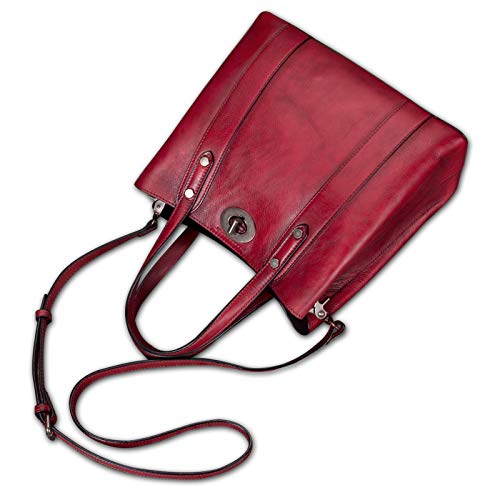 LRTO Genuine Leather Handbags for Women Satchel Purses Vintage Handmade Shoulder Bag Cowhide Top Handle Handbag Totes (Red) - Image 3