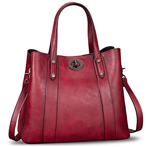LRTO Genuine Leather Handbags for Women Satchel Purses Vintage Handmade Shoulder Bag Cowhide Top Handle Handbag Totes (Red) - Image 1