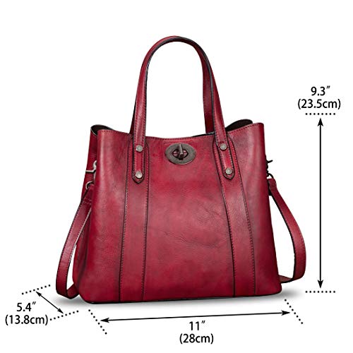LRTO Genuine Leather Handbags for Women Satchel Purses Vintage Handmade Shoulder Bag Cowhide Top Handle Handbag Totes (Red) - Image 5