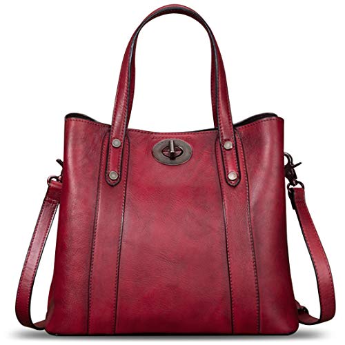 LRTO Genuine Leather Handbags for Women Satchel Purses Vintage Handmade Shoulder Bag Cowhide Top Handle Handbag Totes (Red) - Image 2