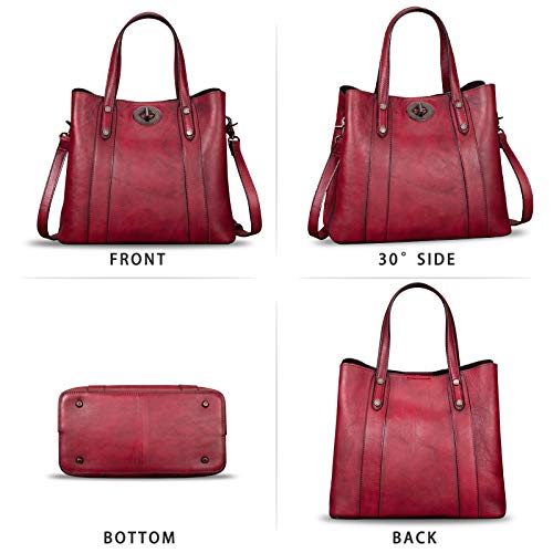 LRTO Genuine Leather Handbags for Women Satchel Purses Vintage Handmade Shoulder Bag Cowhide Top Handle Handbag Totes (Red) - Image 4