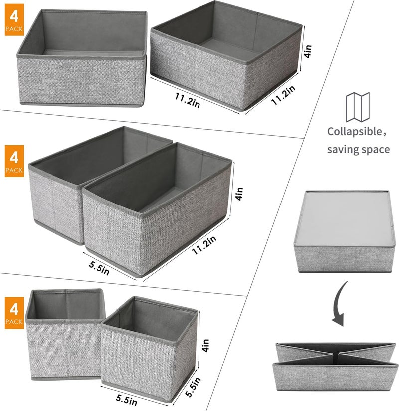 Criusia 12 Pack Drawer Organizers for Clothing, Foldable Clothes Storage Box Closet Dresser Drawer Organizers Dividers, Bedroom Organization Fabric Bins for Baby Clothes Underwear Sock Bra Ties (Grey) - Image 2