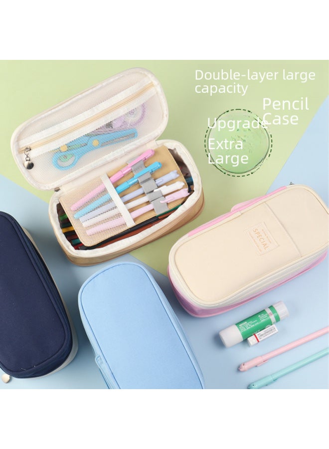 YUERUI Macaron Pencil Case Double Canvas Retractable Large Capacity Simple Pencil Case Double Zipper Multi-layer Pencil Case - Image 4