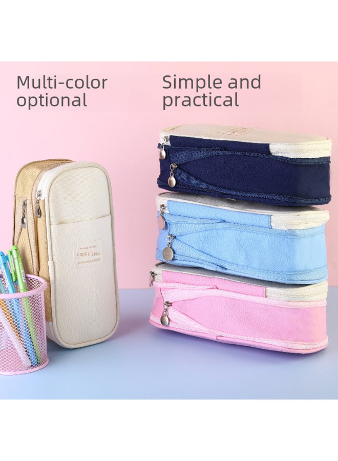 YUERUI Macaron Pencil Case Double Canvas Retractable Large Capacity Simple Pencil Case Double Zipper Multi-layer Pencil Case - Image 3