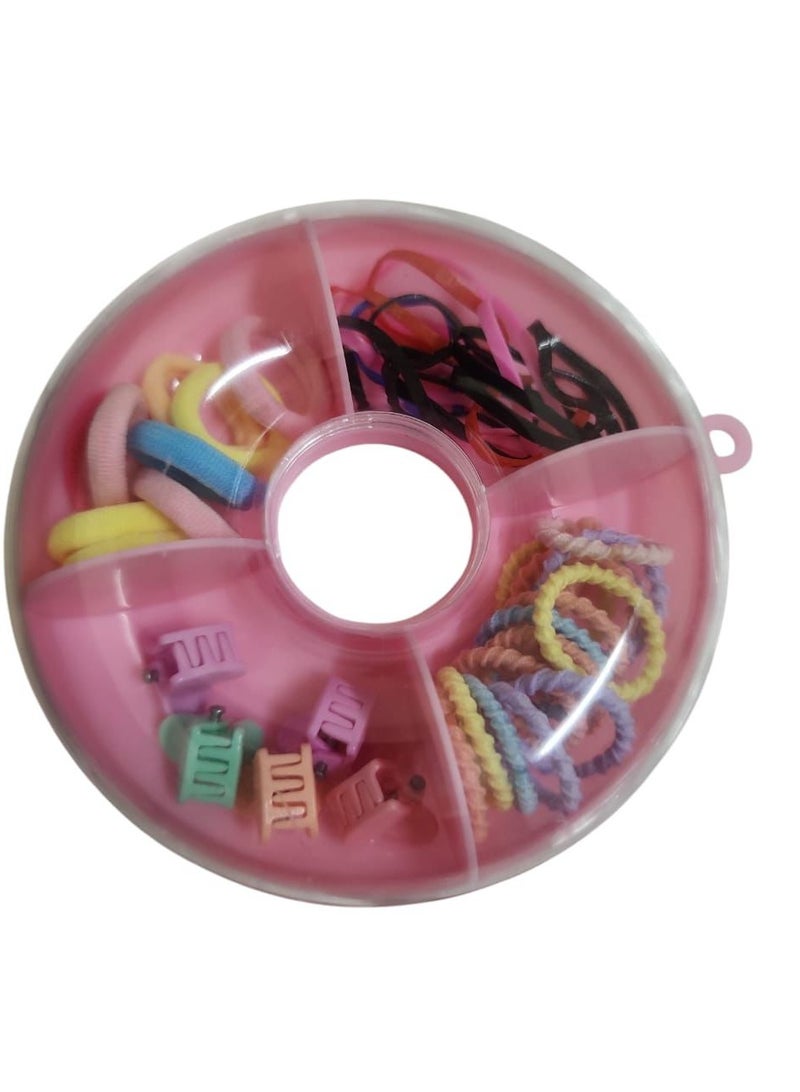 Cute Donut-Shaped Hair Tie Box for Girls & Kids – Small Portable Case with Colorful Hair Bands, Perfect for Daily Use & Gift Giving - Image 1