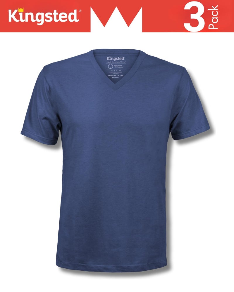 Kingsted V-Neck T-Shirts for Men - Royally Comfortable - Super Soft Cotton Blend - Well-Crafted Classic Tees (3 Pack, Classic, Large) - Image 3