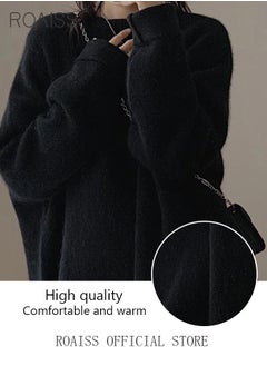 roaiss Ladies MediumLength Loose Sweater Lazy Style Solid Color Round Neck Long Sleeves Cashmere Fabric Cozy and Stylish  - Image 4