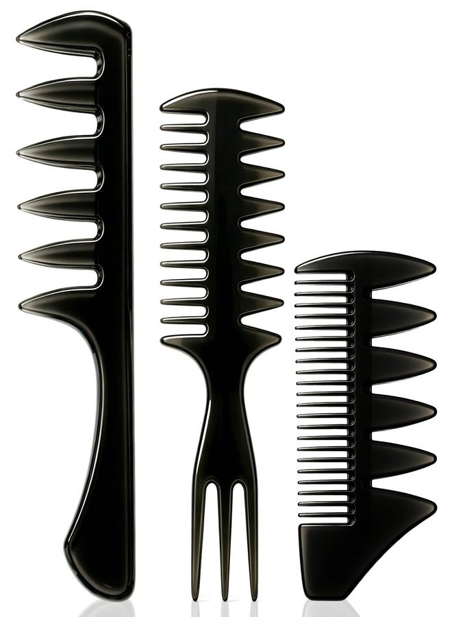 Furneet 3Pcs Hair Styling Combs Set for Men – Black Barber Wide Tooth Texture Comb for Quiff, Pompadour, Slick Back, Fauxhawk, Undercut – Fish Tail Bone Design Dual-Sided Grooming Kit - Image 1