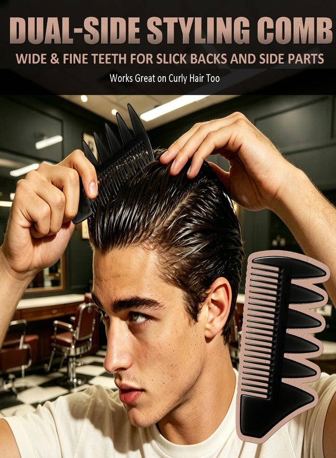 Furneet 3Pcs Hair Styling Combs Set for Men – Black Barber Wide Tooth Texture Comb for Quiff, Pompadour, Slick Back, Fauxhawk, Undercut – Fish Tail Bone Design Dual-Sided Grooming Kit - Image 5