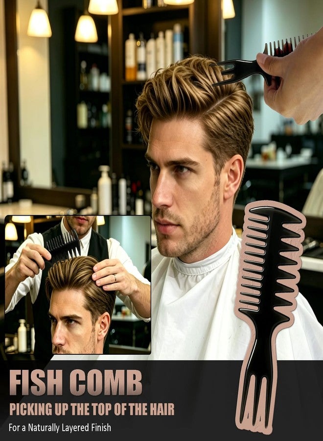 Furneet 3Pcs Hair Styling Combs Set for Men – Black Barber Wide Tooth Texture Comb for Quiff, Pompadour, Slick Back, Fauxhawk, Undercut – Fish Tail Bone Design Dual-Sided Grooming Kit - Image 3
