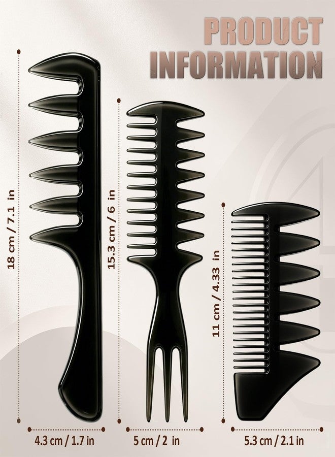 Furneet 3Pcs Hair Styling Combs Set for Men – Black Barber Wide Tooth Texture Comb for Quiff, Pompadour, Slick Back, Fauxhawk, Undercut – Fish Tail Bone Design Dual-Sided Grooming Kit - Image 2