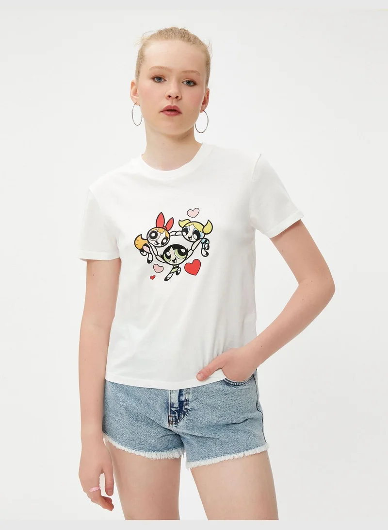كوتون Power Puff Girls Printed Licensed Short Sleeve Crew Neck T-Shirt