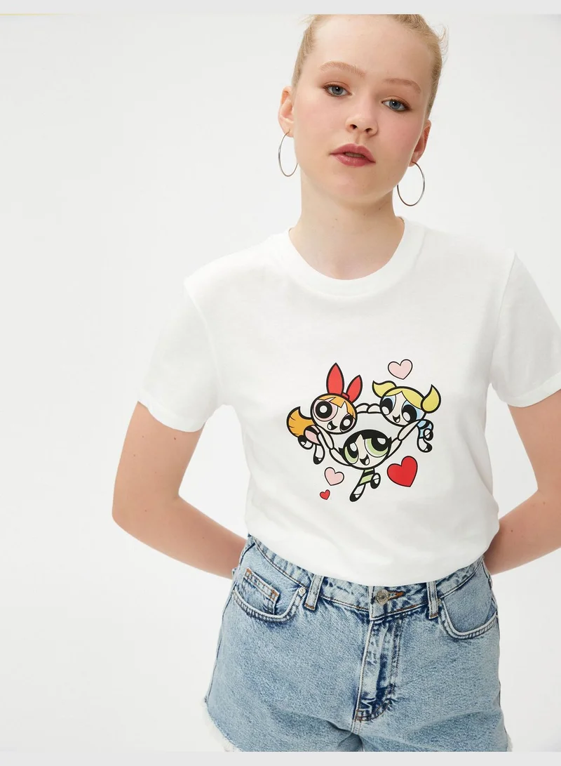 كوتون Power Puff Girls Printed Licensed Short Sleeve Crew Neck T-Shirt