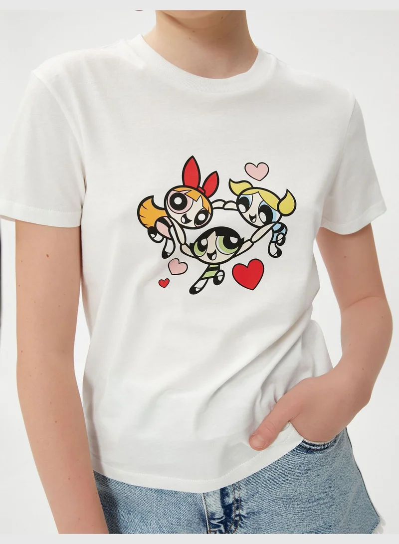 كوتون Power Puff Girls Printed Licensed Short Sleeve Crew Neck T-Shirt