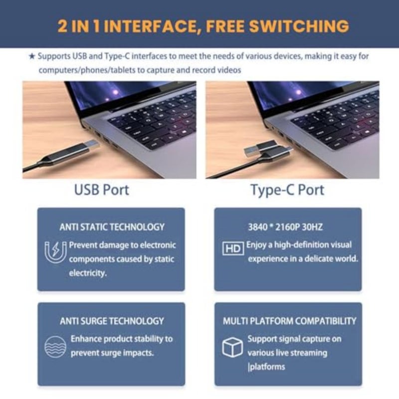 بطاقة التقاط HDMI Wisefly 4K للبث والتسجيل، USB 3.0 إلى النوع C، 1080P 60FPS للألعاب والبث المباشر ومؤتمرات الفيديو والتعليم عبر الإنترنت - Image 3