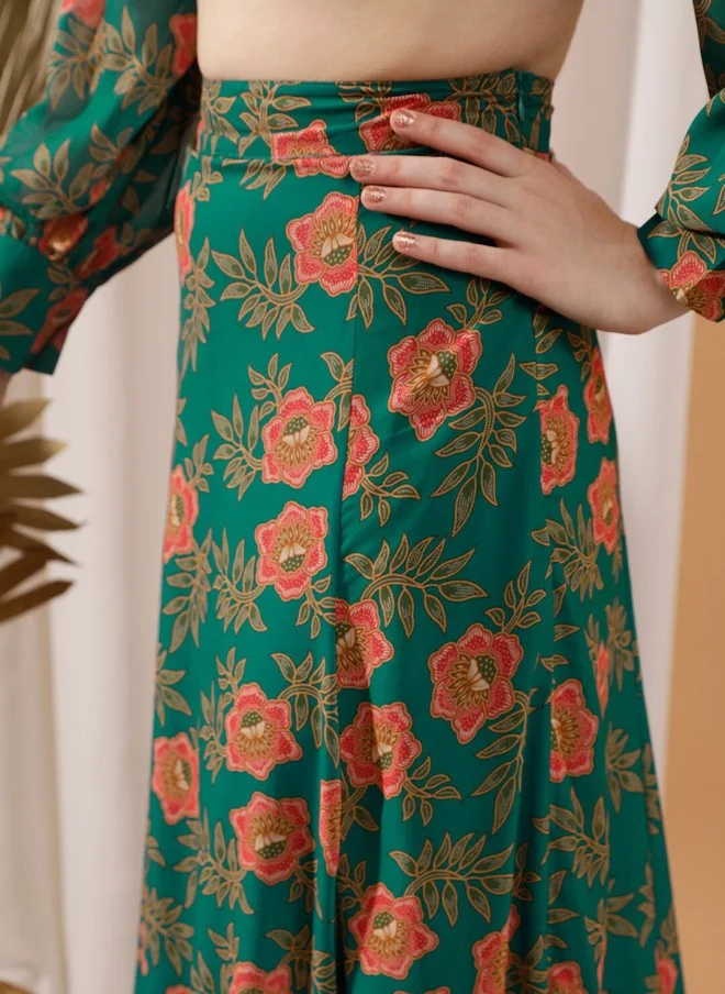 Indo Street Floral Printed Crop Top & Skirt Set for Women