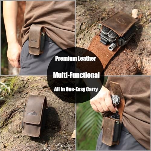 Topstache Multitool Sheath for Men - Belt Leather Multitool Holster - EDC Belt Organizer for Leatherman, Gerber - Magnetic Closure Multitool Pouch Fits Folding Tool, Darkbrown - Image 2