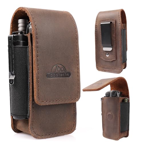 Topstache Multitool Sheath for Men - Belt Leather Multitool Holster - EDC Belt Organizer for Leatherman, Gerber - Magnetic Closure Multitool Pouch Fits Folding Tool, Darkbrown - Image 1