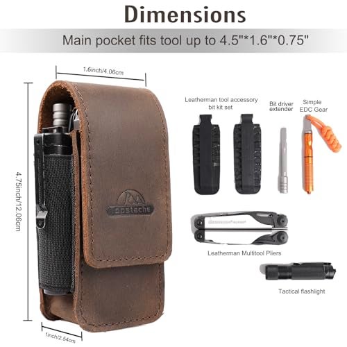Topstache Multitool Sheath for Men - Belt Leather Multitool Holster - EDC Belt Organizer for Leatherman, Gerber - Magnetic Closure Multitool Pouch Fits Folding Tool, Darkbrown - Image 4