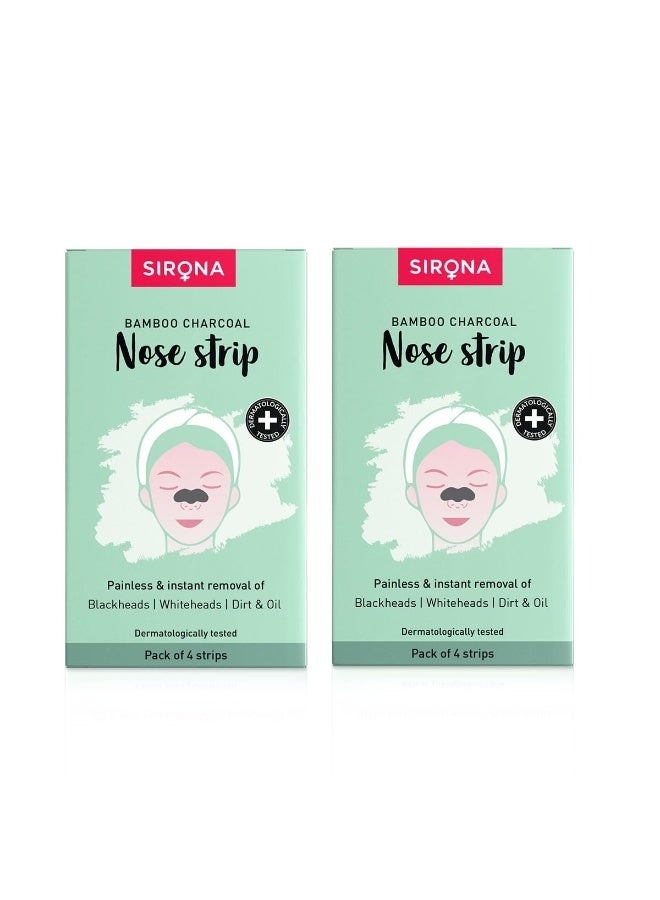 Sirona Bamboo Charcoal Blackheads Remover Nose Strips for Women – 4 Strips (2 Pack) | Painless & Instant Removal of Whiteheads, Blackheads, Pore Cleanser, Dirt & Oil - Image 1