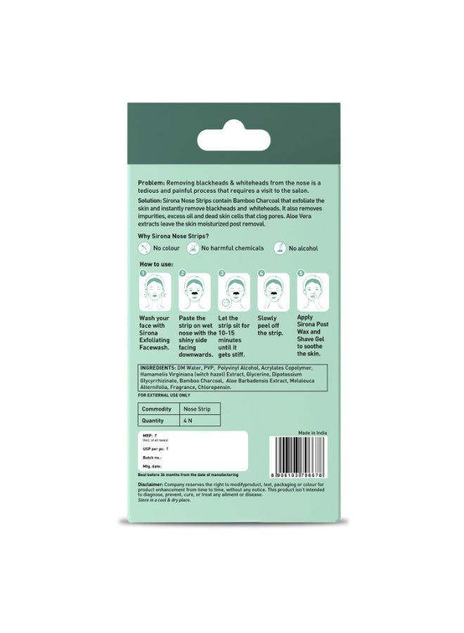 Sirona Bamboo Charcoal Blackheads Remover Nose Strips for Women – 4 Strips (2 Pack) | Painless & Instant Removal of Whiteheads, Blackheads, Pore Cleanser, Dirt & Oil - Image 2